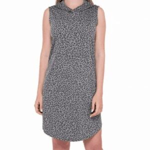 Bobeau Gray Leopard Print Hooded Lounge Dress, Medium, NWT